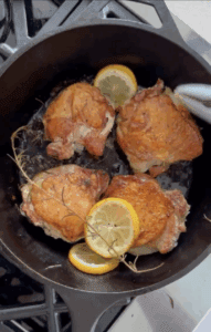 Pan Seared Chicken Thighs + Lemon Herb Sauce
